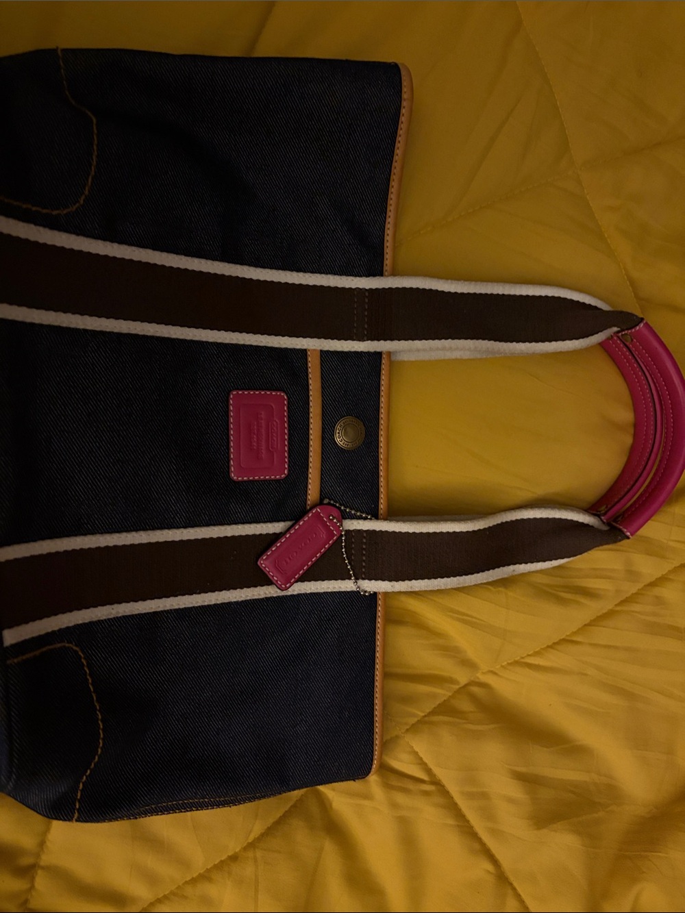 Canvas Tote Bag with Pink Trim and Contrast Straps